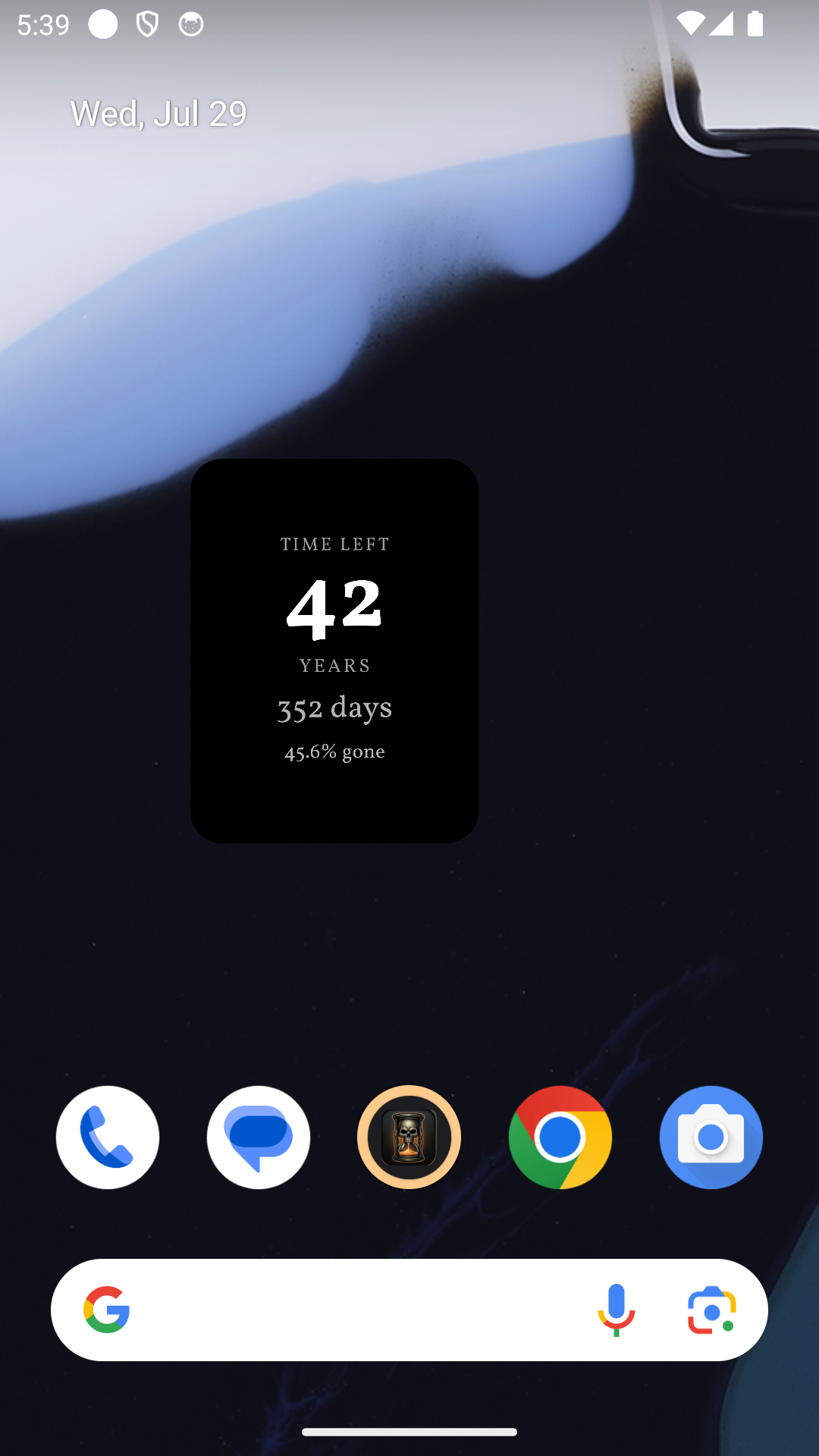 Domácí widget — roky + dny (Android emulator)