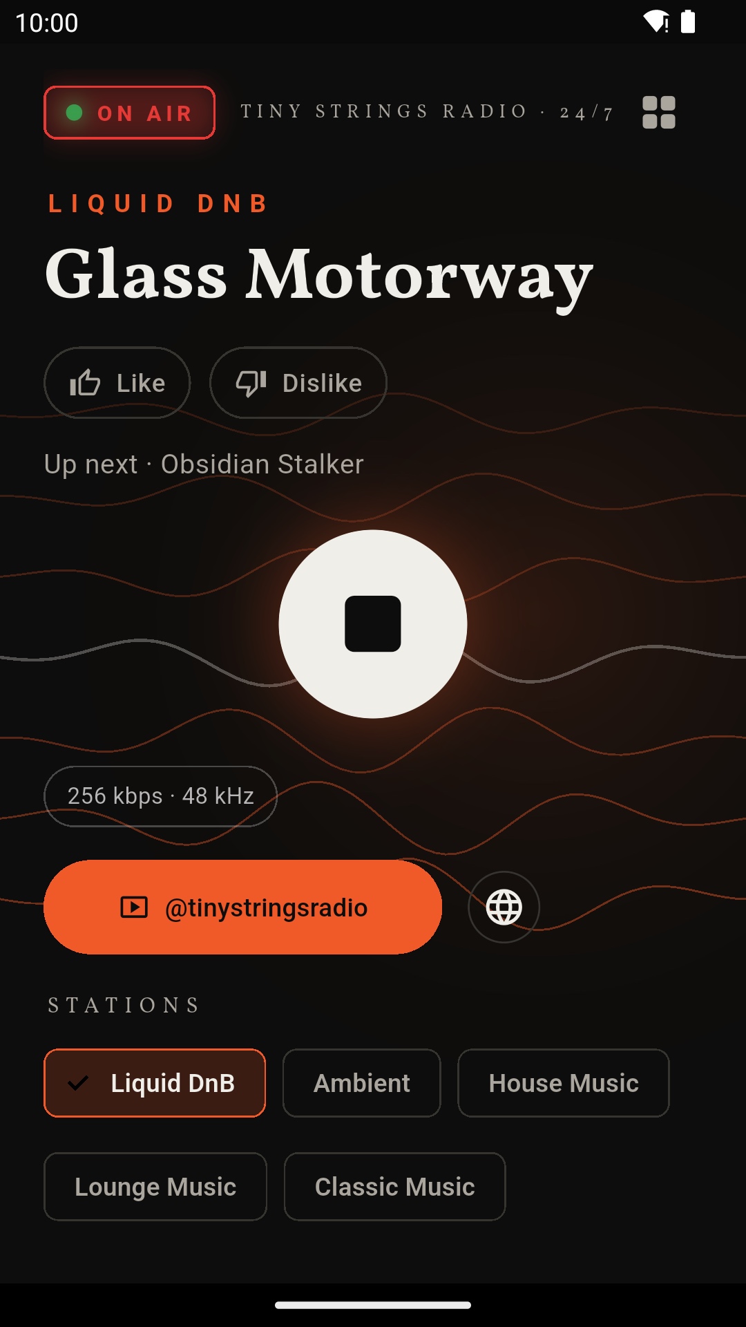 Playing Liquid DnB in the Tiny Strings Radio app